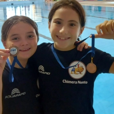 Le sincronette della Chimera Nuoto in vasca per il Saggio di Natale