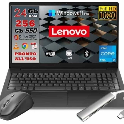 Lenovo Notebook Professional: Intel i5-1235U, 24GB RAM, 256GB SSD, Windows 11 Pro, Office 2021, Full HD 15.6