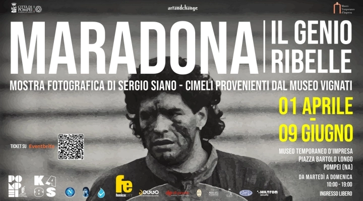 Taglio del nastro a Pompei per la mostra Maradona, il genio ribelle