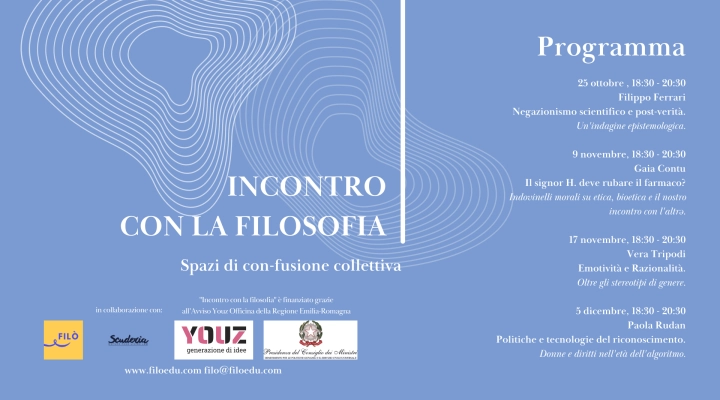 Al via il ciclo di conferenze “Incontro con la filosofia”, promossa dall’associazione culturale bolognese Filò - Il filo del pensiero con il contributo della Regione Emilia - Romagna