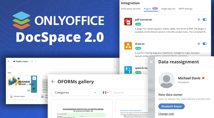 Rilasciato ONLYOFFICE DocSpace 2.0 con stanze pubbliche, plugin, riassegnazione dei dati, interfaccia RTL e altri miglioramenti