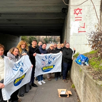 Israele = Nazismo: la Lega di Cinisello Balsamo cancella il disegno apparso sul ponte di via Stalingrado 