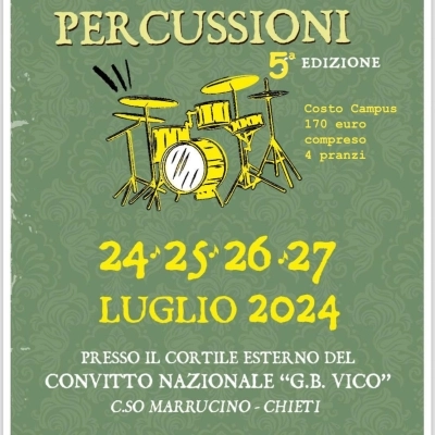 Campus di percussioni dal 24 al 27 luglio a Chieti 