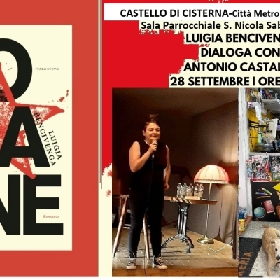 Castello di Cisterna Luigia Bencivenga con il suo libro “O’ Cane”. (Antonio Castaldo)