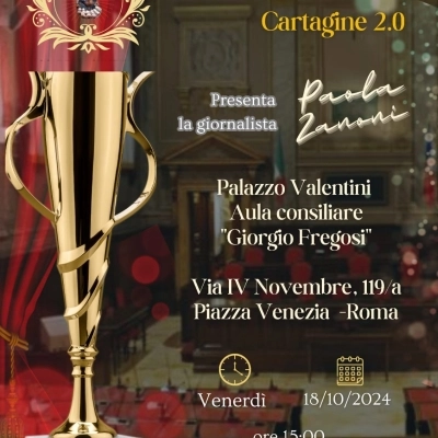 Nella prestigiosa sala di Palazzo Valentini, a Roma, il 18 ottobre si è celebrato il Premio Culturale Internazionale Cartagine 2.0, giunto alla XXIV Edizione.