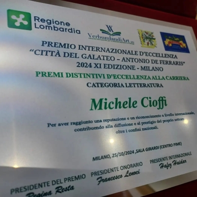 L'Aforista di Nettuno Michele Cioffi Premiato come Eccellenza Internazionale