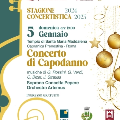 Si Rinnova il tradizionale appuntamento con il Concerto di Capodanno presso il Tempio della Maddalena a Capranica Prenestina Roma 