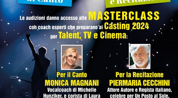 Novara, aperte le Audizioni gratuite alle Masterclass di Canto e Recitazione per prepararsi ai Casting 2024 di talent, tv e cinema