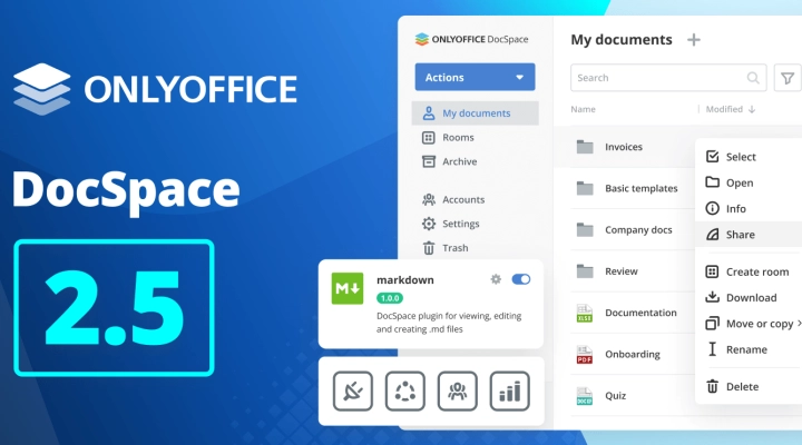 ONLYOFFICE DocSpace 2.5 con stanze pubbliche migliorate, incorporamento di preset e gestione dell'archiviazione