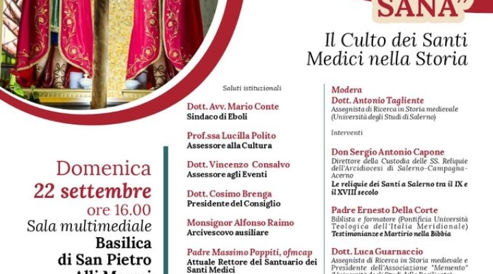 Per i Santi Medici Cosma e Damiano il Primo Convegno di Studi ad Eboli  il 22 settembre al Convento dei Cappuccini. 