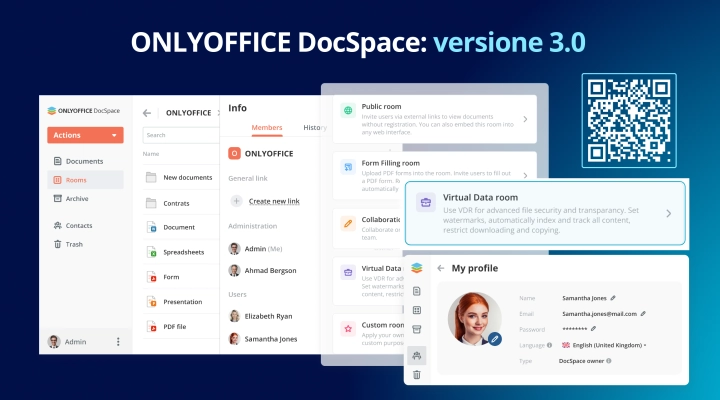 ONLYOFFICE DocSpace 3.0 rilasciato con Stanze di dati virtuali, tipi di utenti aggiornati, OAuth 2.0 e altro