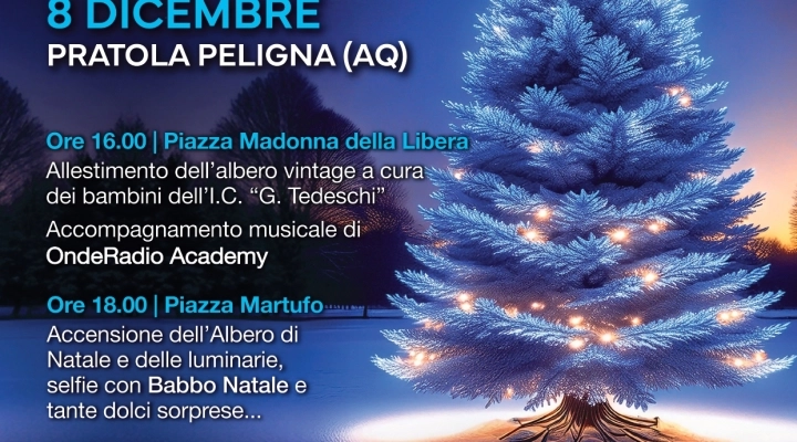 PRATOLA PELIGNA SI ILLUMINA A FESTA: L’8 DICEMBRE TORNA “INCANTO DI NATALE” CON LA STRAORDINARIA VOCE DI SIMONE GRANDE