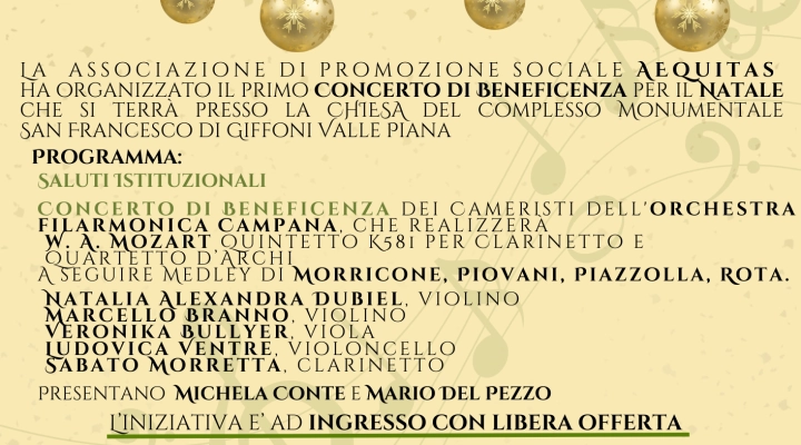 Giffoni Valle Piana: Il 21 dicembre il primo Concerto per il Natale di AEquitas