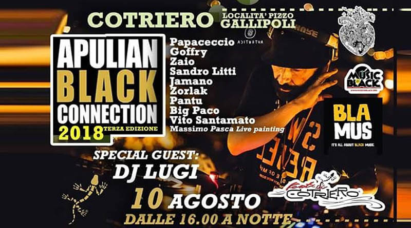 Apulian Black Connection: venerdì 10 agosto ci sarà la terza edizione con DJ LUGI al Cotriero (Lido Pizzo)