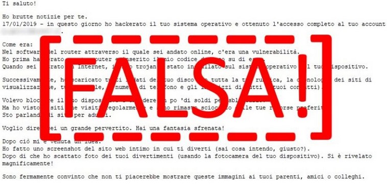 ESET: nuova campagna di spam estorsivo ai danni degli utenti italiani