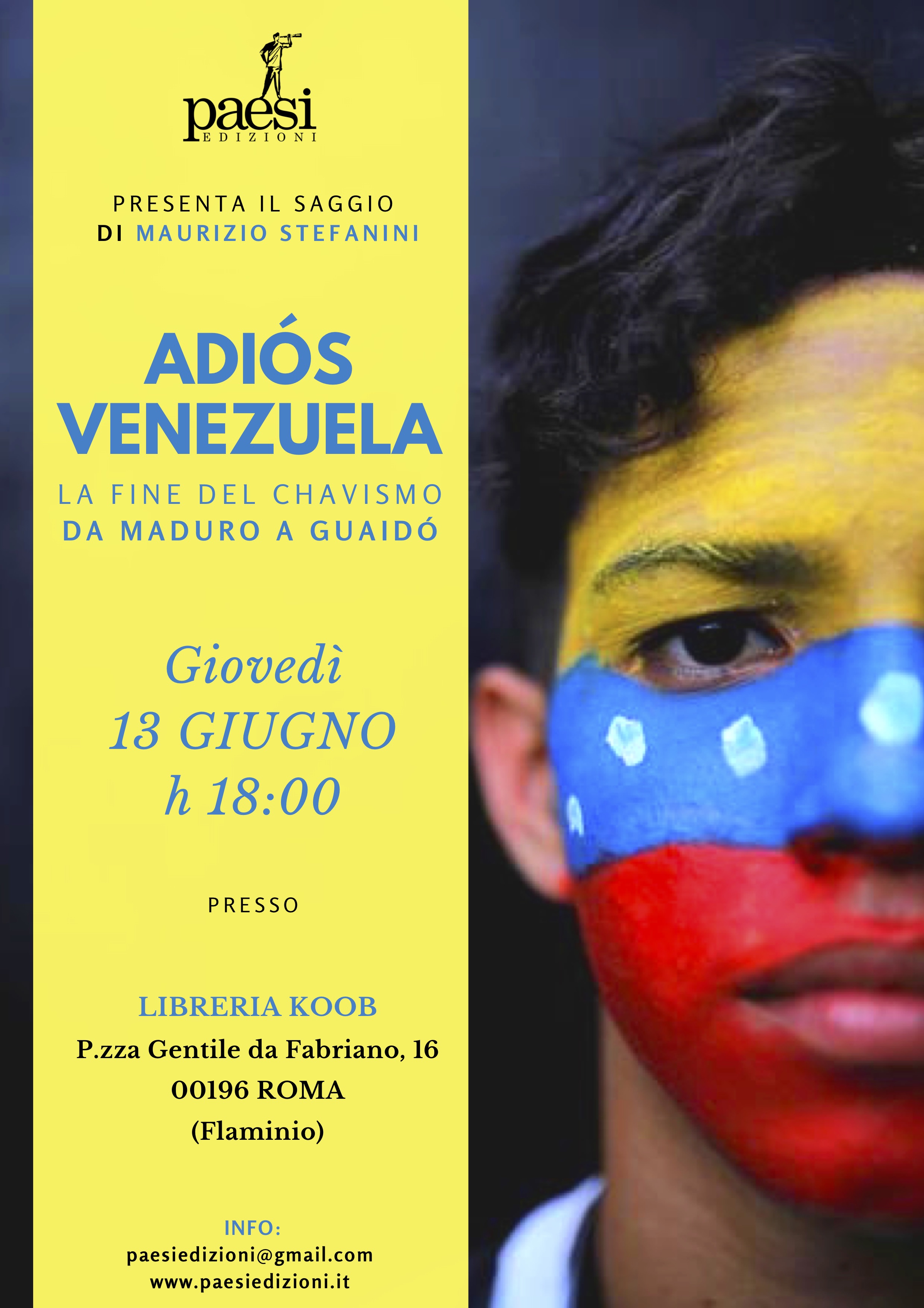 'Adìos Venezuela', la presentazione del libro il 13 giugno a Roma