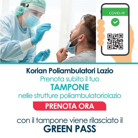Tampone con rilascio Green Pass Poliambulatori Lazio Korian