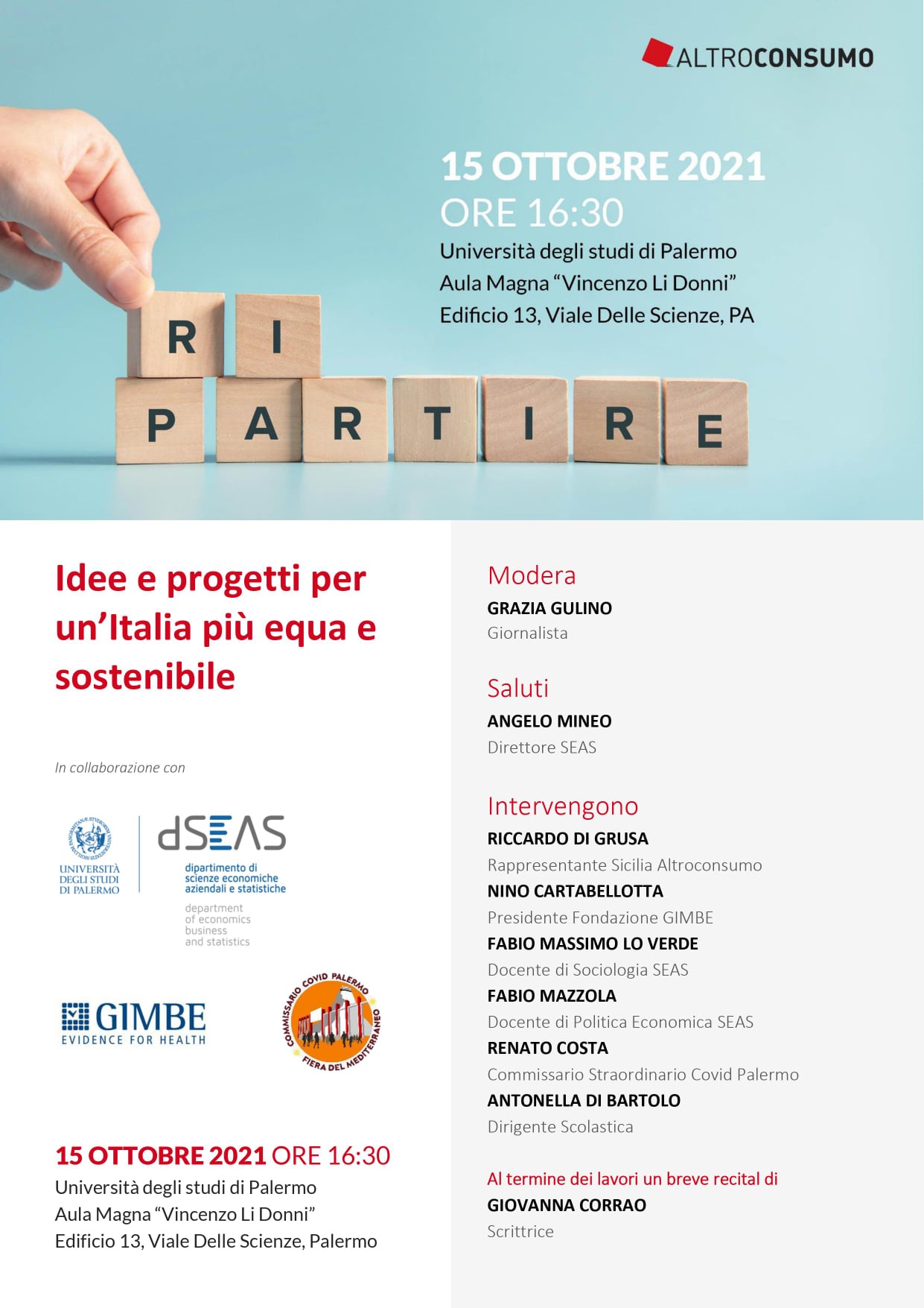 Idee e progetti per ricostruire l'Italia, evento a Palermo a cura di Altroconsumo 