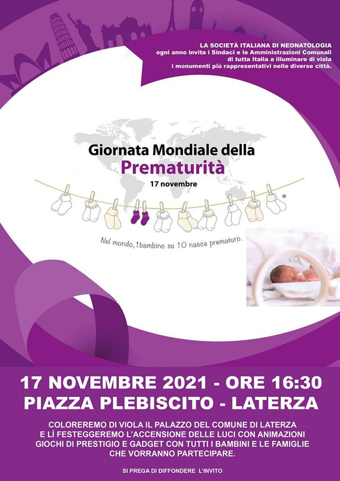 Giornata Mondiale della Prematurità, il Palazzo del Comune di Laterza si colora di viola