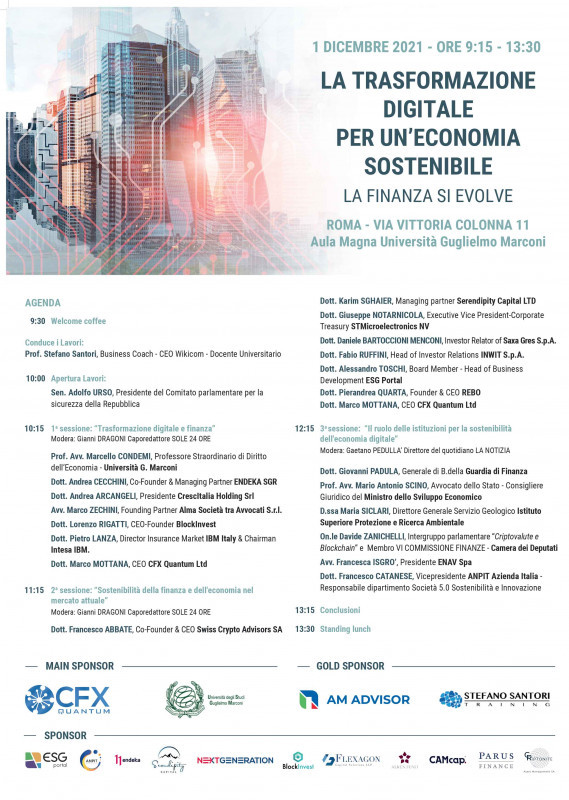 La trasformazione digitale per un'economia sostenibile, convegno a Roma il 1 dicembre