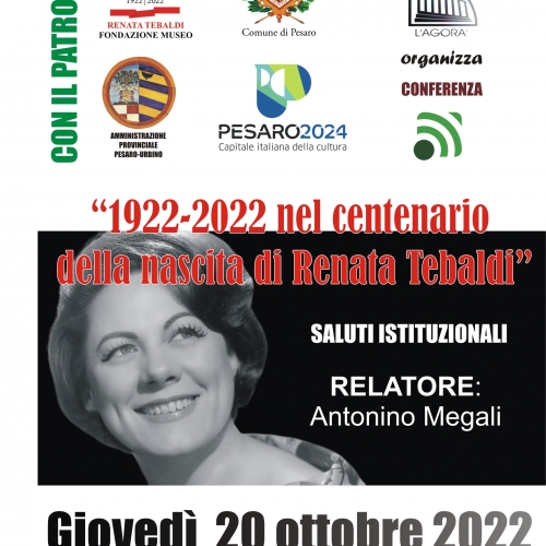 Il Circolo Culturale “L’Agorà” organizza una conversazione sul tema “1922-2022: nel centenario della nascita di Renata Tebaldi”.