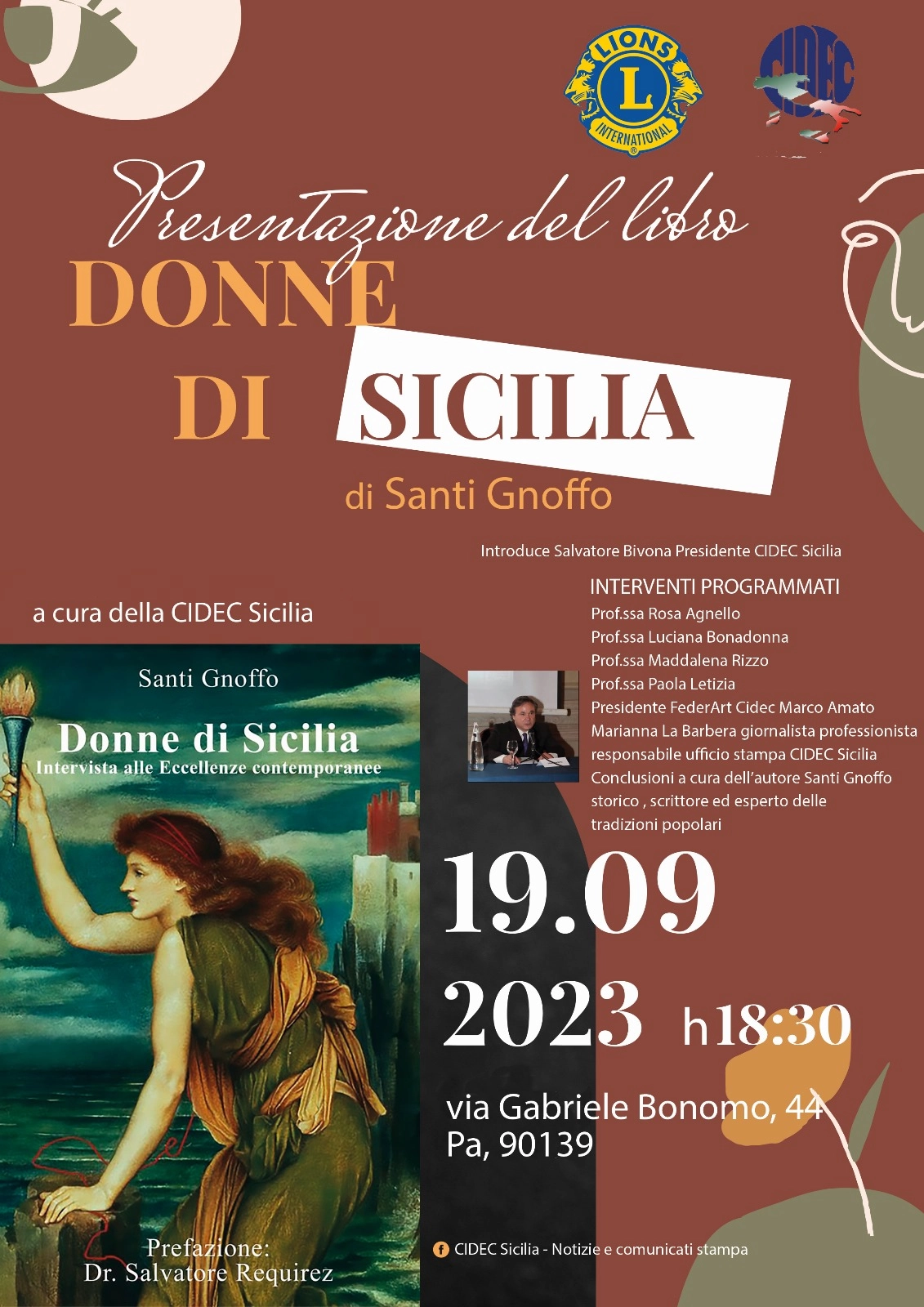 Donne di Sicilia. Intervista alle Eccellenze contemporanee”, prima  presentazione a Palermo per il libro dello storico Santi Gnoffo.  Appuntamento nella sede della CIDEC martedì 19 settembre - Libri