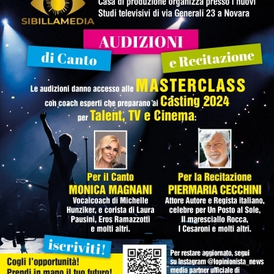 Novara, aperte le Audizioni gratuite alle Masterclass di Canto e Recitazione per prepararsi ai Casting 2024 di talent, tv e cinema