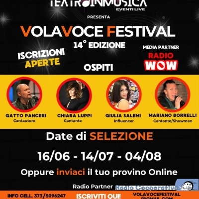Sono aperte le iscrizioni alla 14esima edizione del concorso canoro Volavoce Festival 2024 prodotto da Teatroinmusica Eventi Live