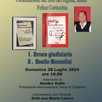 A Pianopoli (CZ) la presentazione dei libri dell’attore, regista e scrittore Felice Maria Corticchia