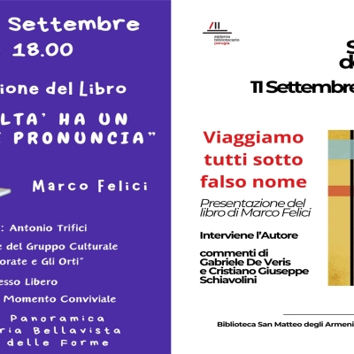 MARCO FELICI IL 7 E 11 SETTEMBRE OSPITE A MARSCIANO E PERUGIA PER PARLARE DEI SUOI LIBRI 