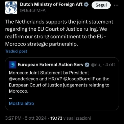 I Paesi Bassi ribadiscono il loro fermo impegno nei confronti del partenariato strategico tra Marocco e UE.