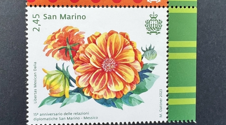 Il fiore “Libertas Mexican Dalia” celebra in un francobollo l’amicizia Messico San Marino