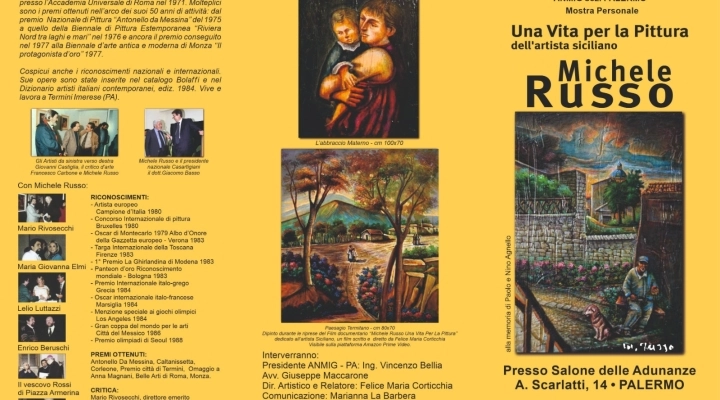 A Palermo la personale del Maestro Michele Russo, “Una Vita per la Pittura” a cura del regista, attore e autore Felice Maria Corticchia 